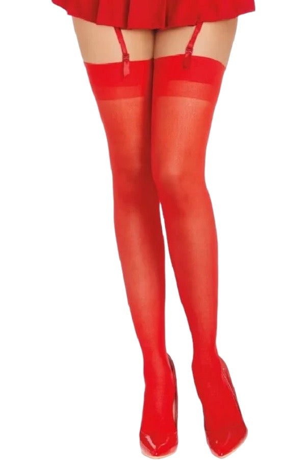 Sheer Back Seam Thigh High - Red