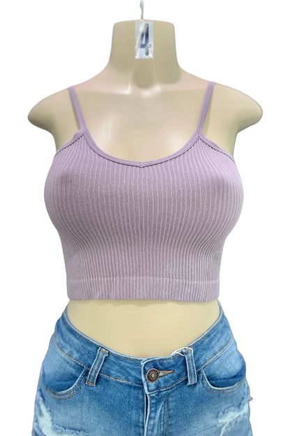 Ribbed Rayon V Neck Crop Cami Top - Lilac