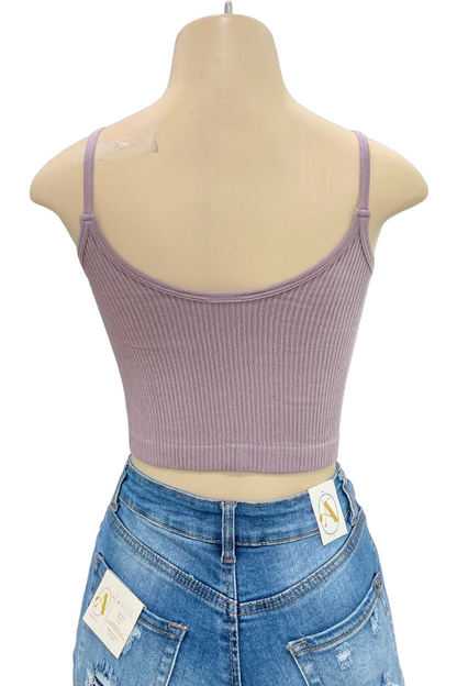 Ribbed Rayon V Neck Crop Cami Top - Lilac