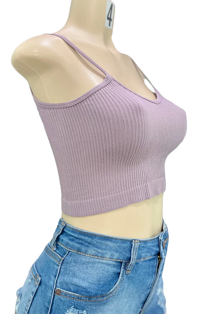Ribbed Rayon V Neck Crop Cami Top - Lilac
