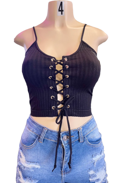 Lace Up Cropped Cami - Black 