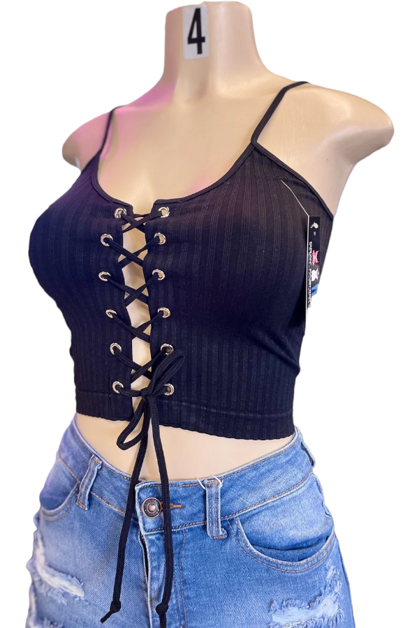 Lace Up Cropped Cami - Black 