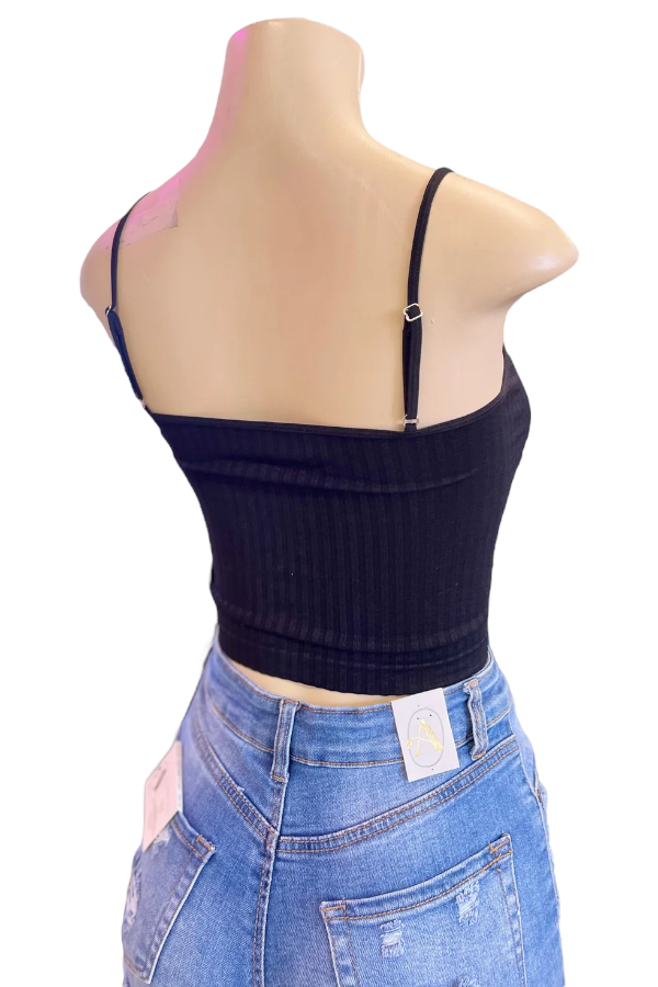 Lace Up Cropped Cami - Black - Back View