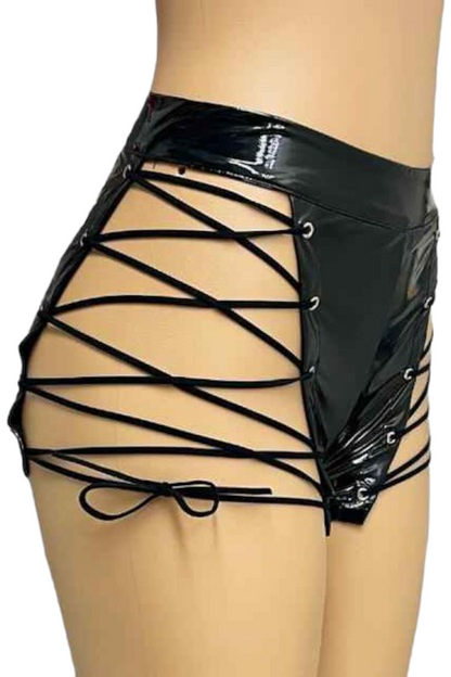 Latex Lace Up Shorts - Black