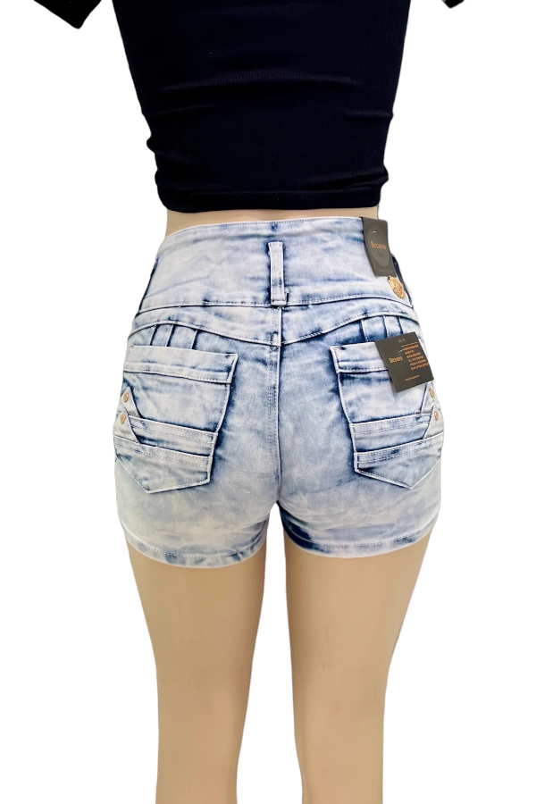 Top Notch High Rise Colombian Style Shorts - Light Blue