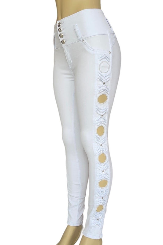 Couture Cut-Out Studded Jeans - White