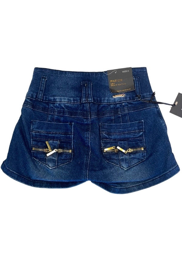 Zip Up Denim Shorts - Blue