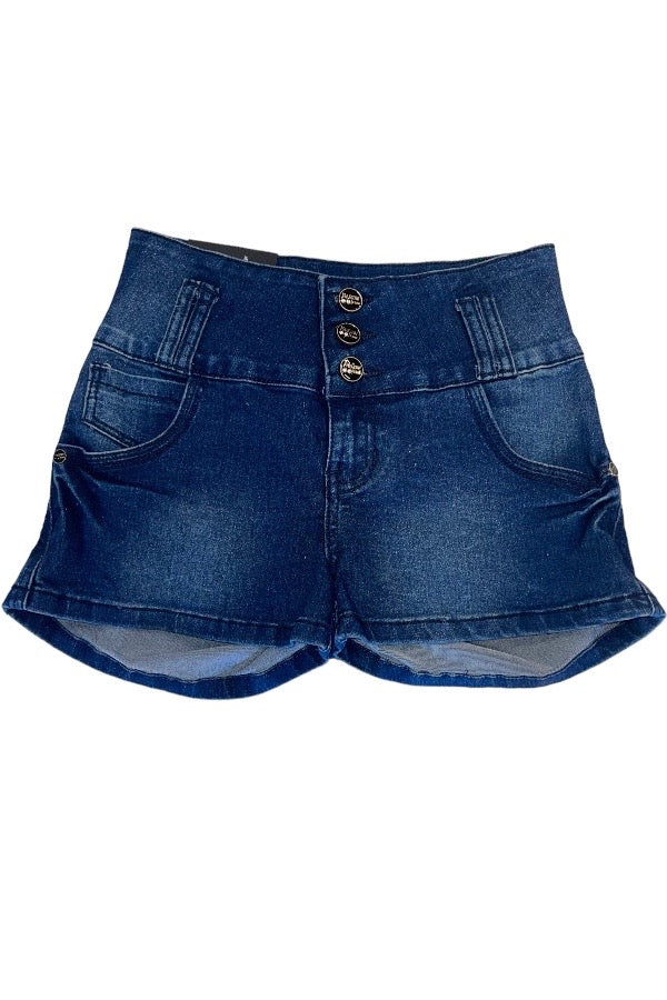 Zip Up Denim Shorts - Blue