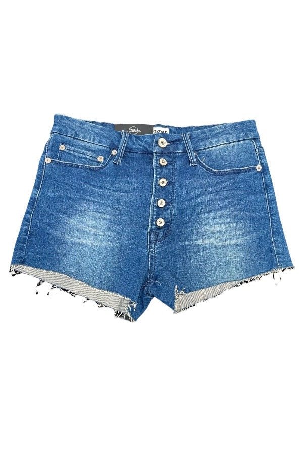 Buttoned High Rise Cheeky Shorts - Blue