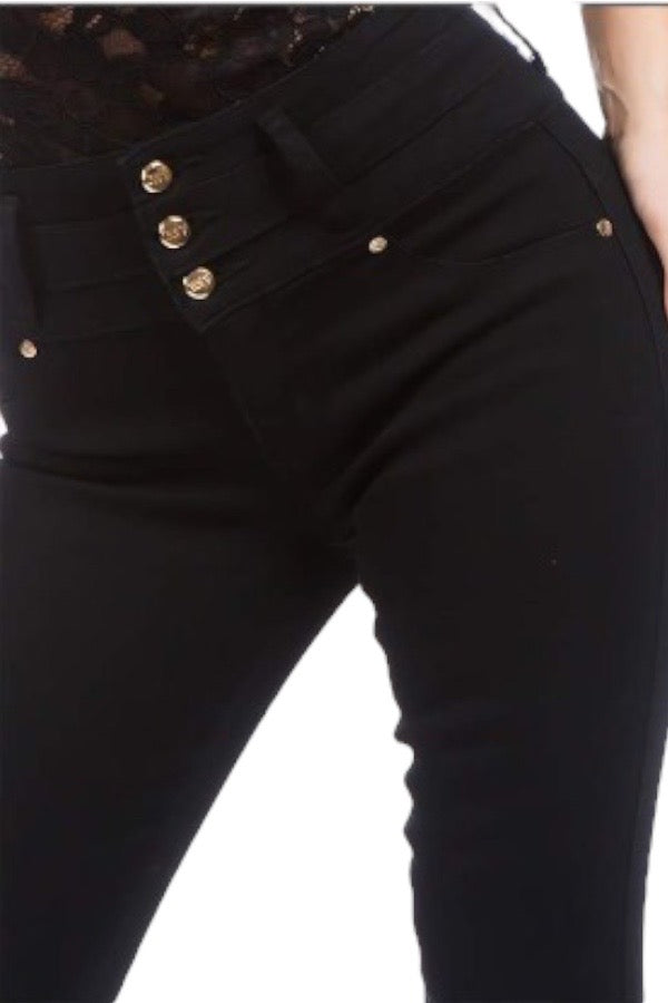Carmen High Waist Jeans- Black - Close Up