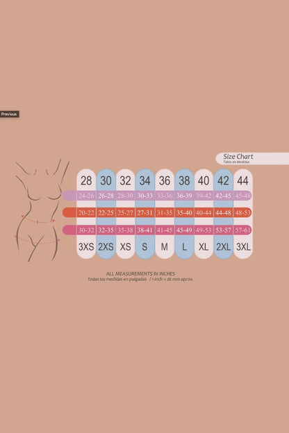 Valerie Thermal Waist Cincher (2 Rows) - Size Chart
