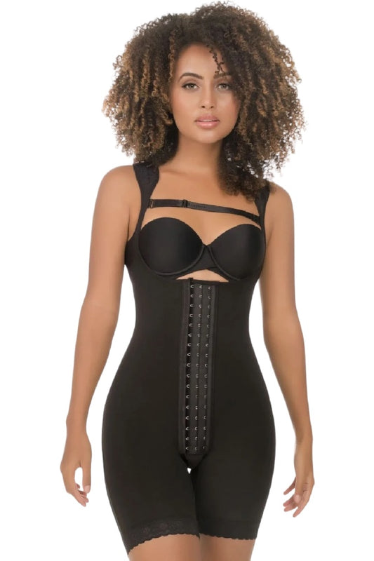 Mid Thigh Body Shaper W/ Wide Padded Straps - Black