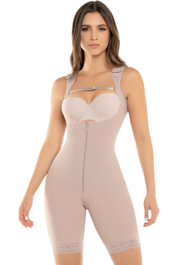 High Compression Bodysuit With Zip Crotch - Rose