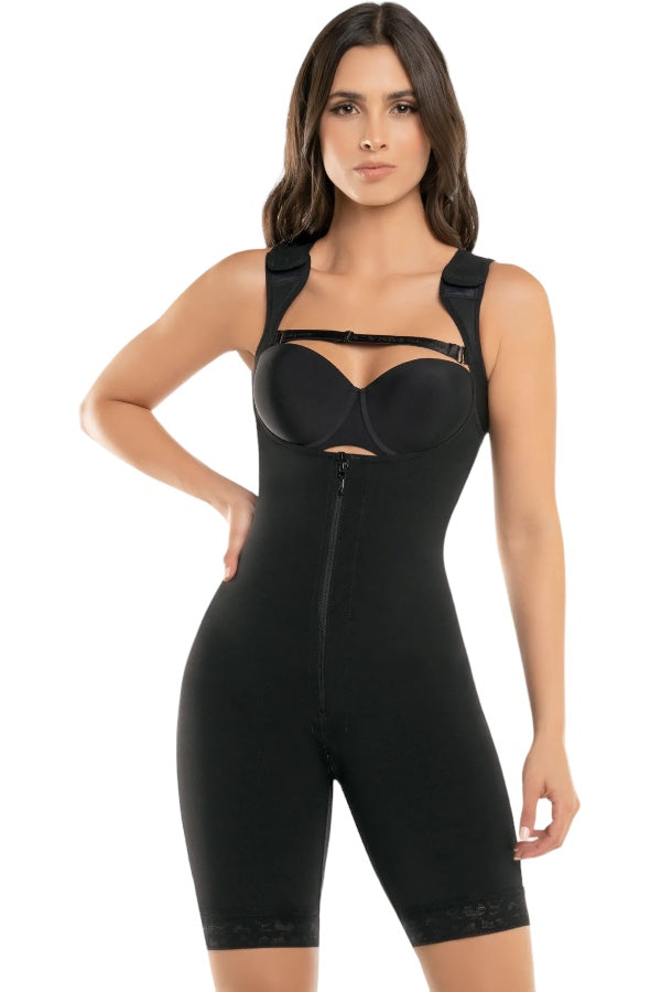 High Compression Bodysuit With Zip Crotch - Black