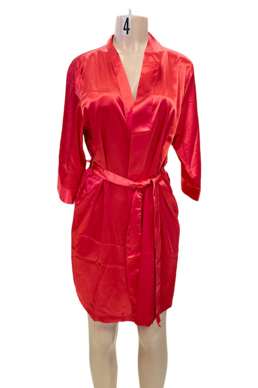 Satin Kimono Robe - Red
