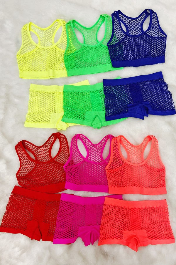 Fishnet Crop Top and Shorts Set - All Colors