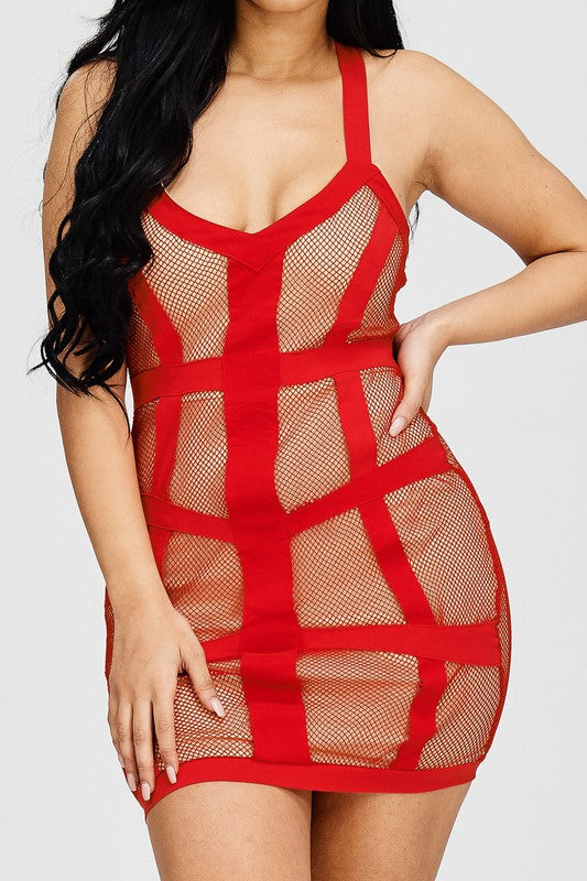 Sexy Fishnet Dress in Red