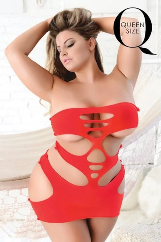 red plus size Solid Cutout Mini Dress