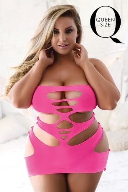 pink plus size Solid Cutout Mini Dress