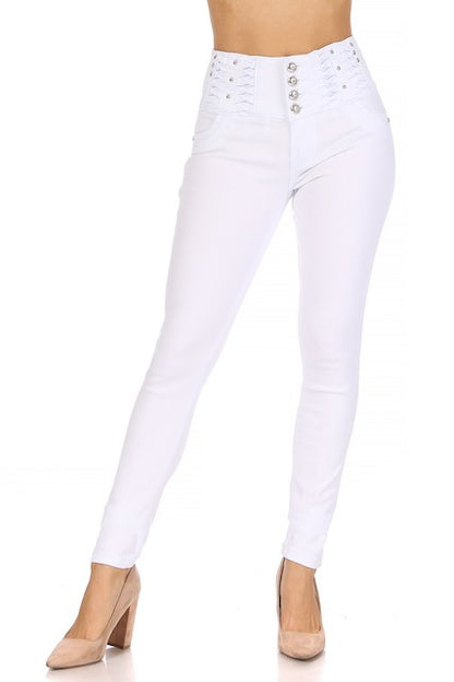 Studded Jeans W/ No Back Pockets in white