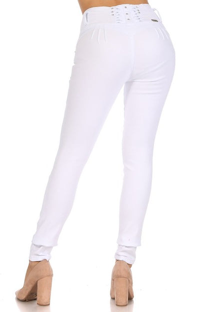 back of Studded Jeans W/ No Back Pockets in white