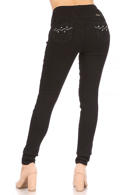 back of Zig Zag Studded High Rise Jeans in black