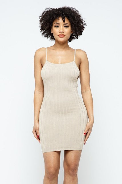 Open Back Knit Dress in stone color