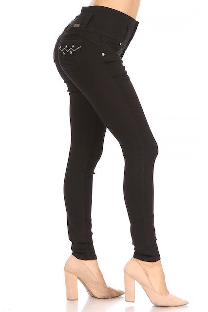 side of Zig Zag Studded High Rise Jeans in black
