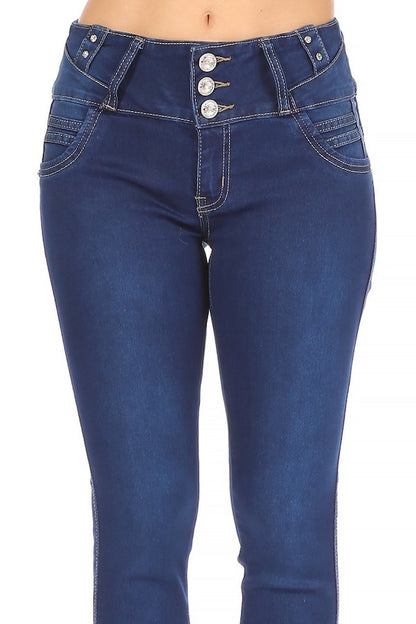 Close up of Annabelle Mid Rise Jeans in Blue 