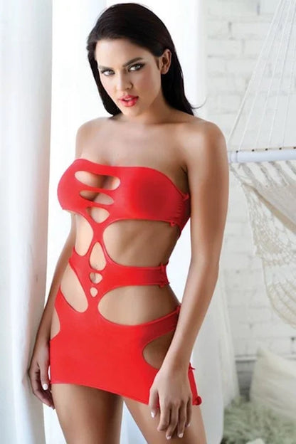 red Solid Cutout Mini Dress