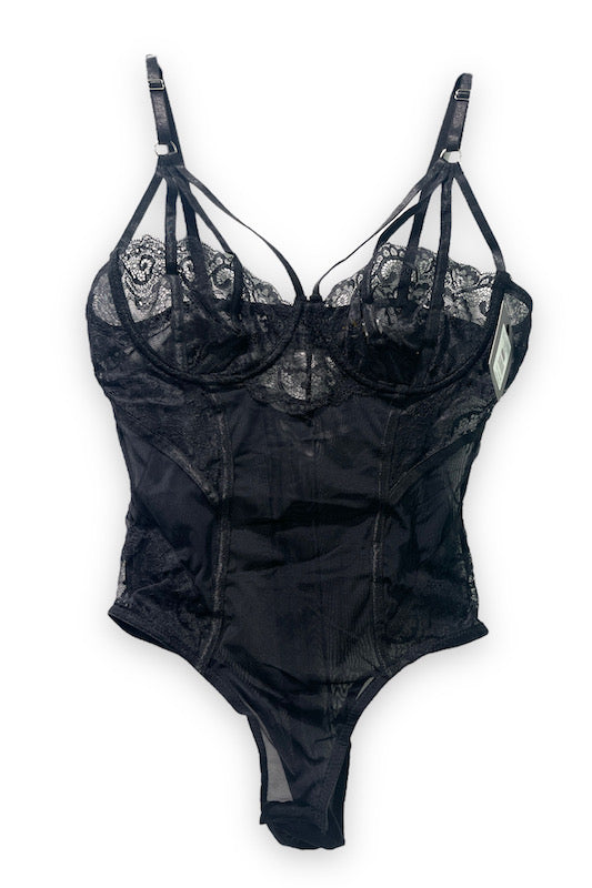 Caged Underwire Lace Bodysuit - black