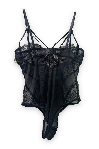 Caged Underwire Lace Bodysuit - Black - Back View