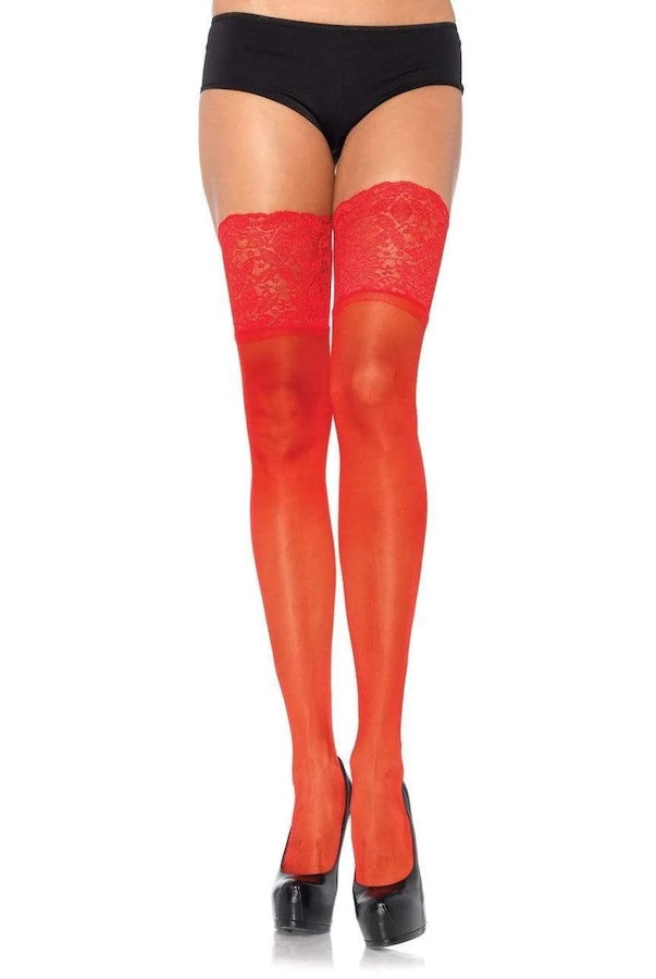 Thigh Highs With 5 In. Stay Up Lace - Red
