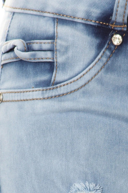 Close up of Ripped Skinny Jeans W/ Side Leg Cut Out
