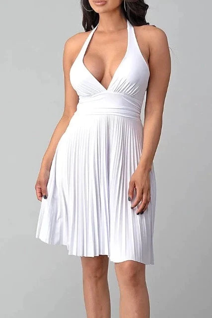 Monroe Halter Pleated Dress - White