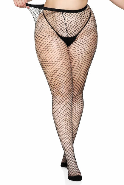 Plus Size Gaia Spandex Net Industrial Tights - Black