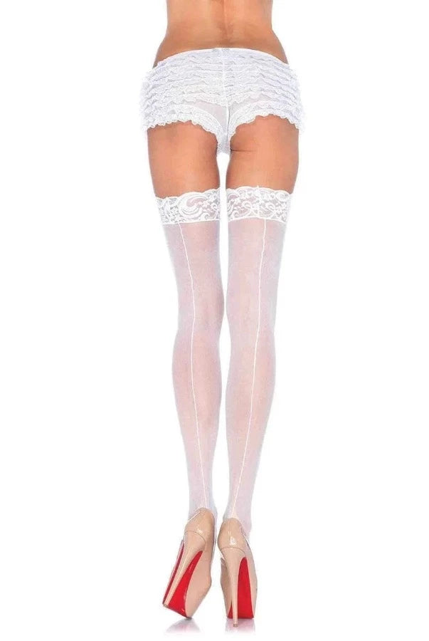 Nuna Sheer Thigh High Stockings  - White - Back View