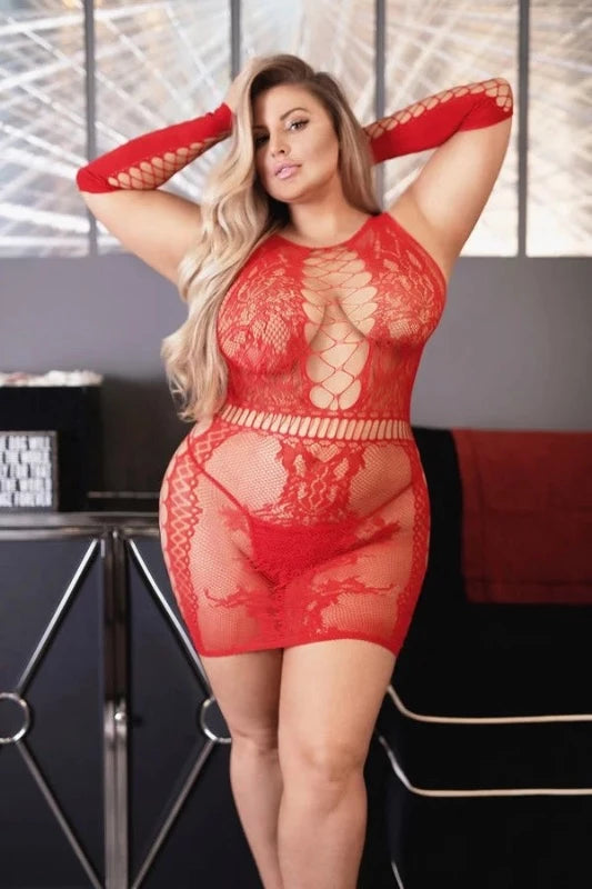 plus size Lavishing 3 Piece Set Dress in red on model