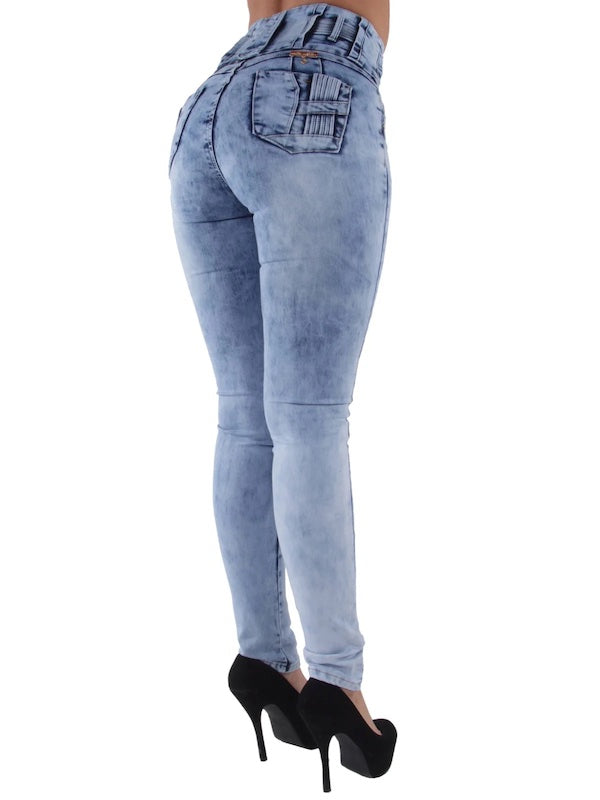 Back of Lina Wide Belted High Rise Jeans