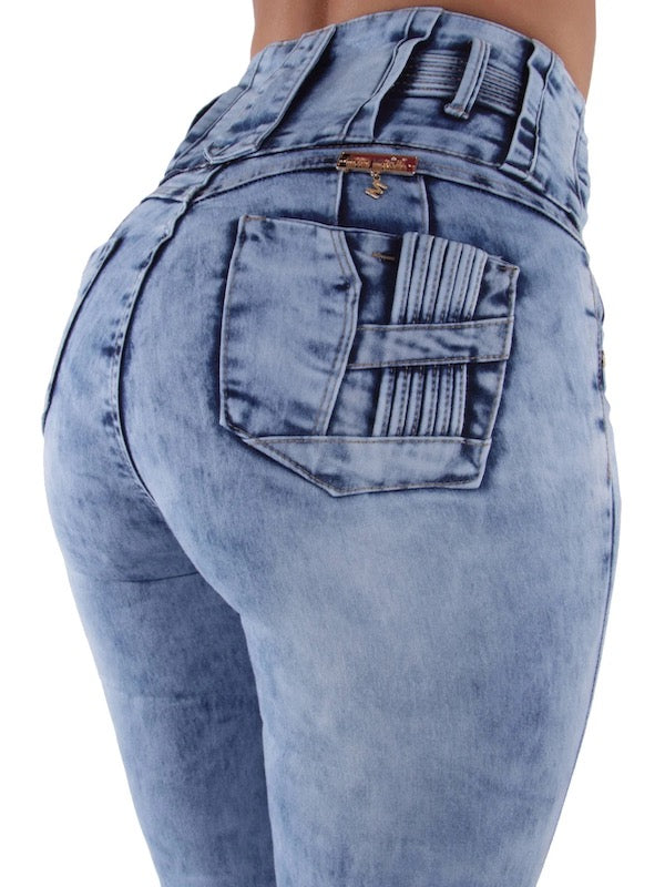 Back of Lina Wide Belted High Rise Jeans