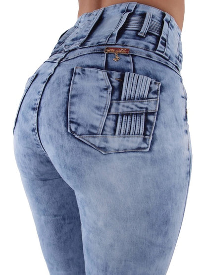 Back of Lina Wide Belted High Rise Jeans