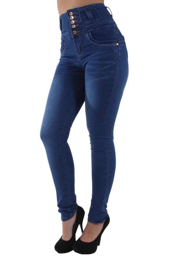 Window High Rise Woven Design Jeans in Blue