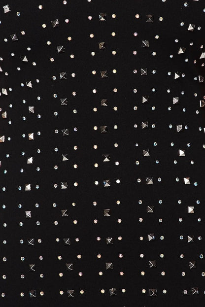 Choker Neck Rhinestones and Studs Dress - Black - Close Up 