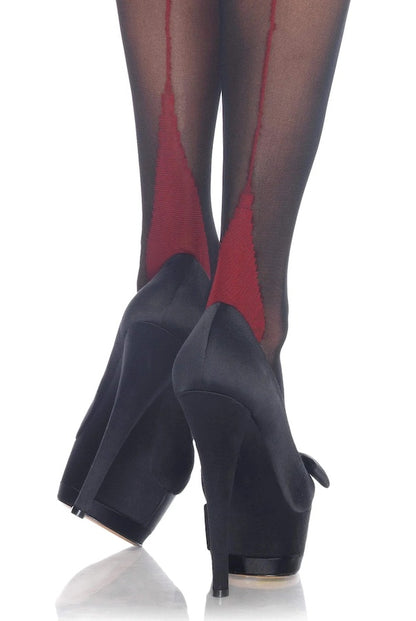 Corset Lace Top Stockings - Black/Red - Close up of back