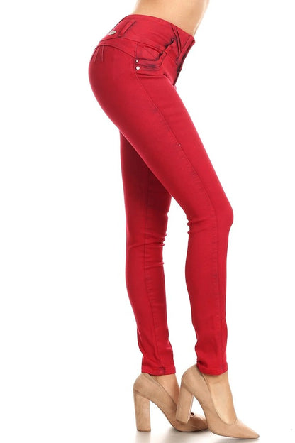 Side of High Rise, No Pocket Jeans in Red