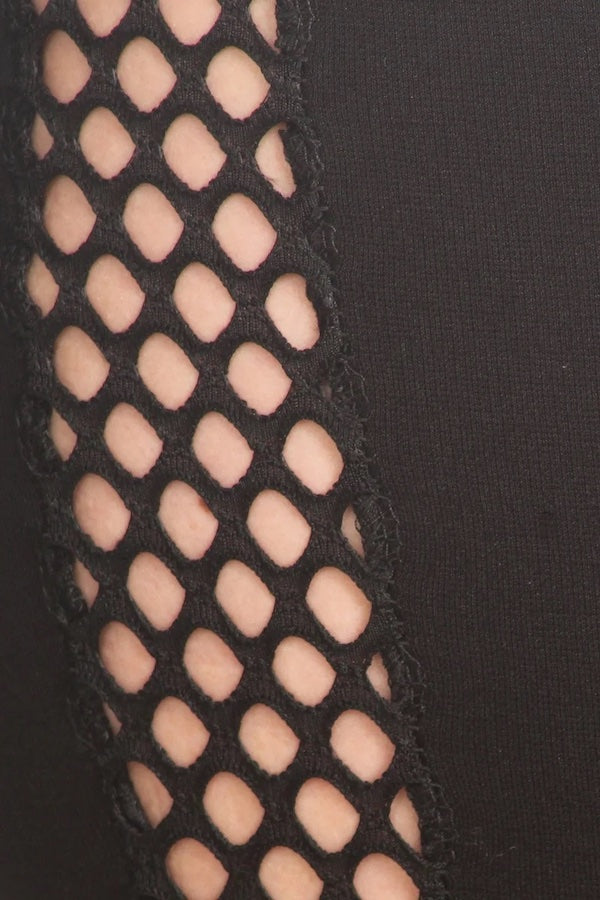 Bodycon Jumpsuit With Mesh Panels - Black - Close Up