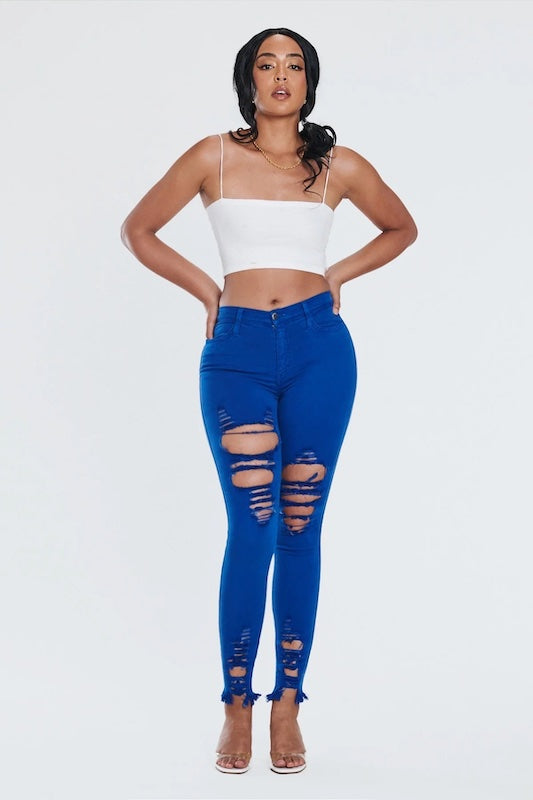 Classic Distressed Legs Jeans in Royal Blue