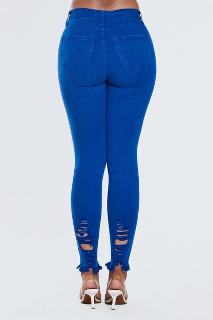 Back of Classic Distressed Legs Jeans in Royal Blue