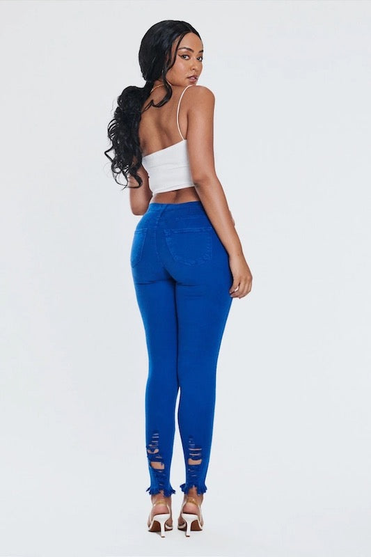 Back of Classic Distressed Legs Jeans in Royal Blue