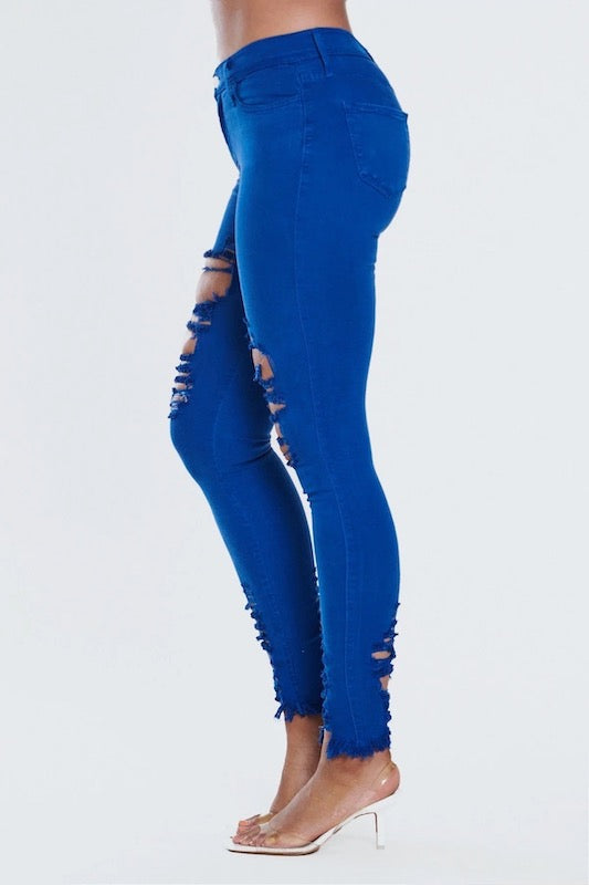 Side of Classic Distressed Legs Jeans in Royal Blue